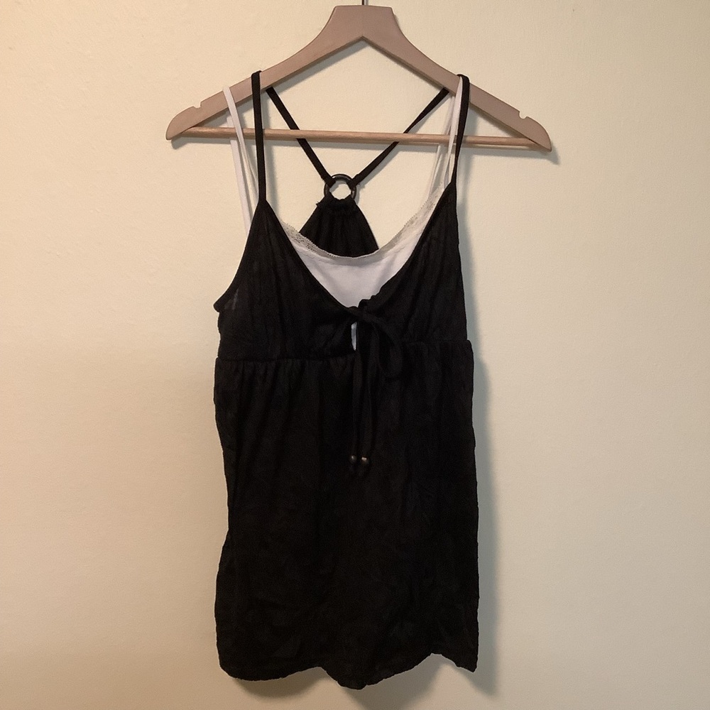 Vintage Bobbie Brooks women’s black/white layered baby doll tank wrinkle top
